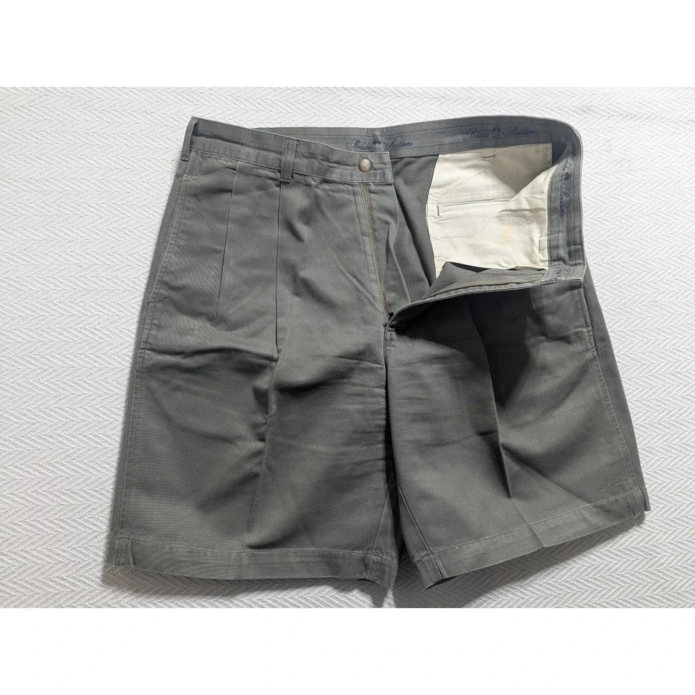 Brooks Brothers Men 35 Advantage Chino Shorts Gray / Olive Pleated Lightweight
